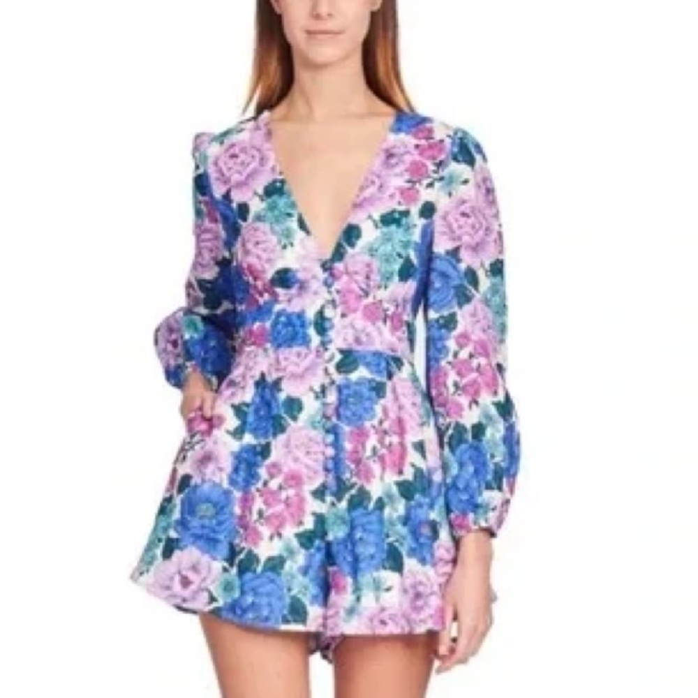 Zimmermann Poppy Floral Linen Playsuit in Purple